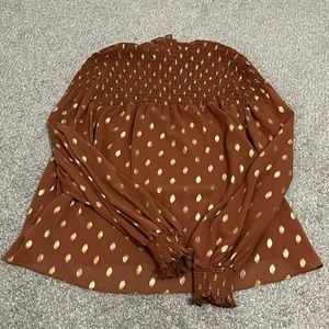 Gold and brown long sleeve sheer top size XL